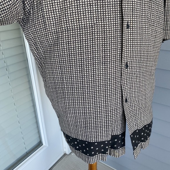 Visitor Men XL Silk Shirt Short Sleeve Button-Down Grey Black Collared Plaid - Picture 6 of 13
